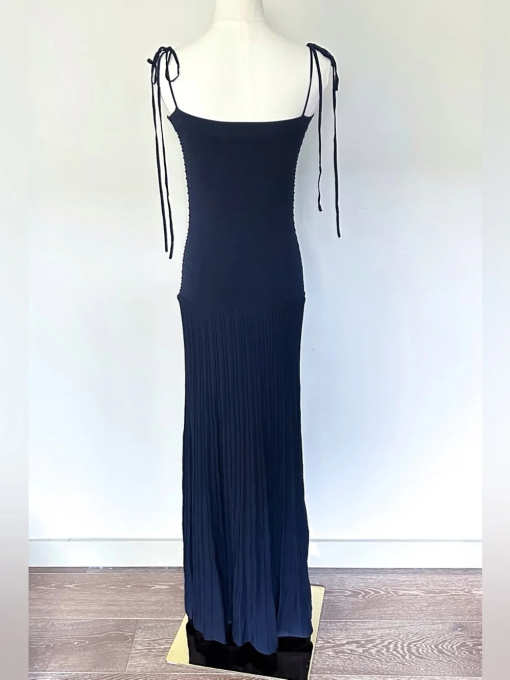 Modern Citizen Chan Ottoman Navy Rib Knit Drop Waist Tie Strap Maxi Dress Medium - Picture 6 of 8